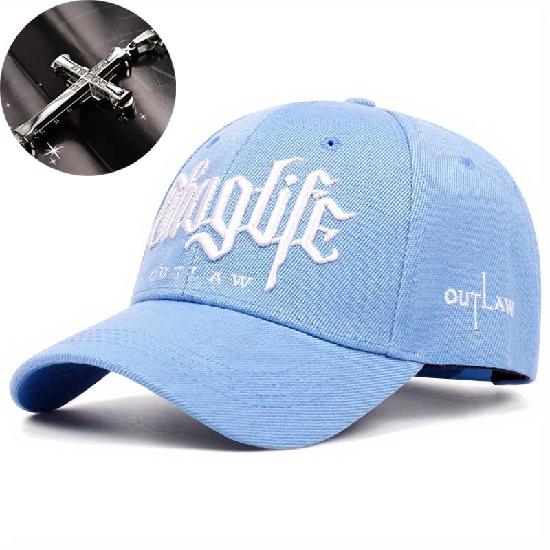 Two-piece "one hat and one decorative necklace" combination, new youth hip-hop baseball cap, exquisite embroidery adjustable lightweight and breathable travel, travel, size, and holiday gifts best choicesuitable for men and w