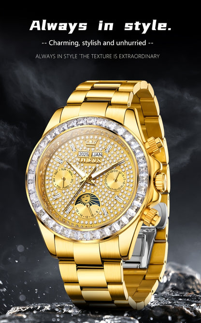 OLEVS Men's Automatic Mechanical Business Watch - Stainless Steel Luminous Golden-Tone Dial with Accents, Date & Day Display, Luxury Dress Watch for Formal Events & Professional Settings, Automatic Mechanical Watch, Formal Ti