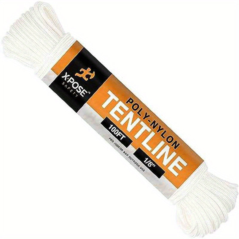 100ft White Reflective Nylon Camping Rope - Heavy-Duty 122lb Tensile Strength, UV-Resistant & Abrasion-Resistant All-Weather Tent Line, Guyline, Tarp Cord for Hiking, Survival, Outdoor Shelter Setup (Low-Light Visibility, Pac