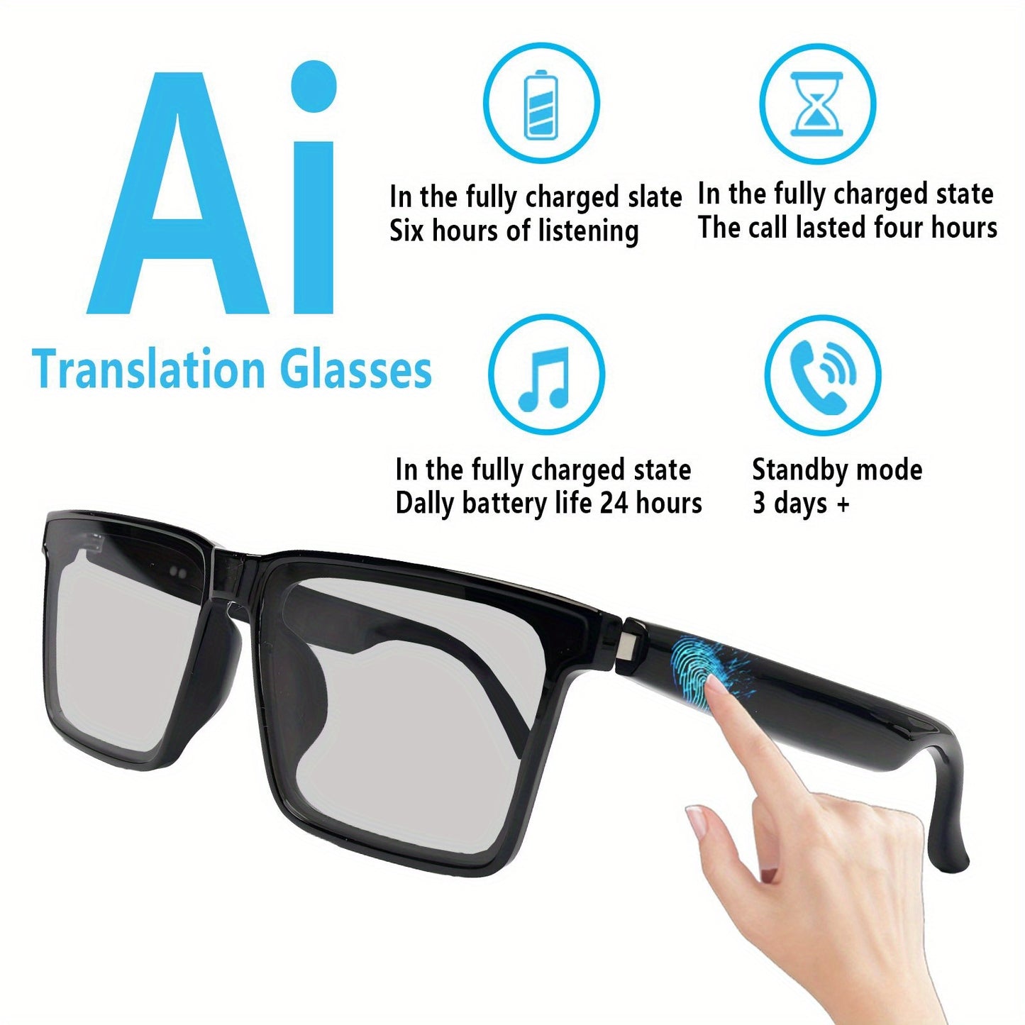 AI Translation Smart Glasses with 160+ Languages Support, Built-in, Charging, Photochromic Lens & Voice Call/Music/Translation - Real-Time Language Interpreter, Smart Glasses for Men & Women,, Driving, Office, Smart Audio Gla