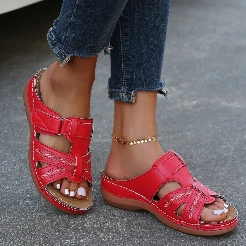 Women's Solid Color Platform Sandals, Slip On Cross Straps Casual Wedge Retro Shoes, Summer Versatile & Comfy Shoes