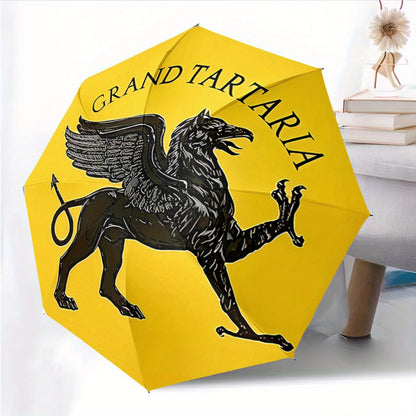 Automatic Opening/Closing Umbrella with Black Griffin & Grand Tartaria Emblem - 8-Rib Windproof Design, Automatic Folding/Unfolding, Compact & Portable Collapsible Umbrella with Ergonomic Handle - Ideal for Travel, Christmas/