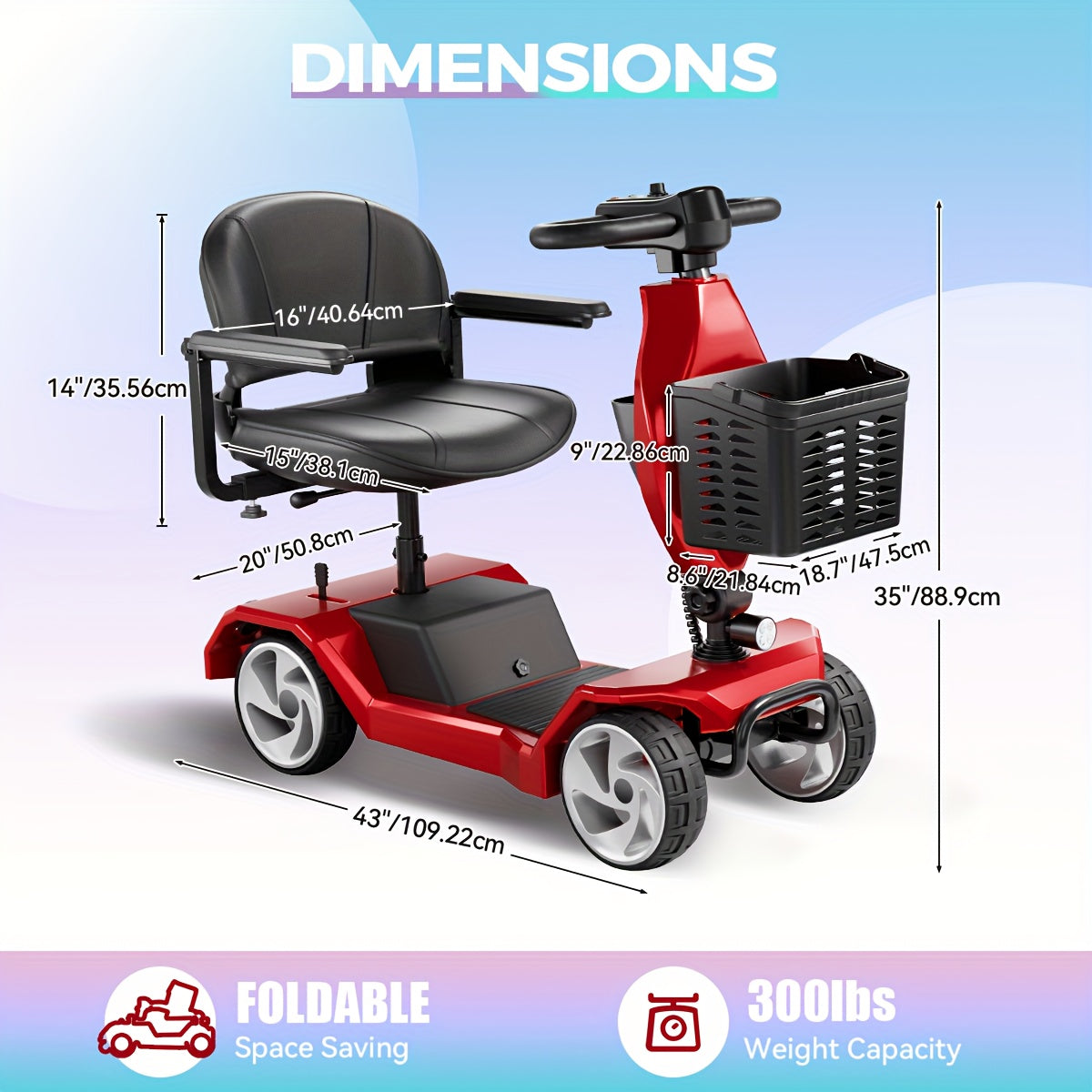 Foldable 4-Wheel Electric Scooter for Seniors with 16-Mile Range, 250W Motor & 15 km/h Speed - Heavy-Duty Metal Frame, LED Headlight & Removable Storage Basket, Lightweight Portable Design Fits in Car Trunk, All-Terrain Tires