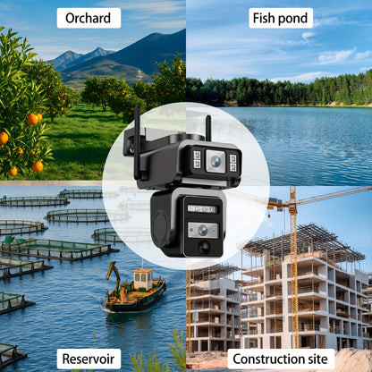 Home Wireless Outdoor Security Camera Icam365 | Solar-Powered, Dual Lens 3MP, Two-Way Audio, Digital Zoom, Motion Detection, IP66 Waterproof, Rechargeable Battery, 2.4G WiFi, Dual-Light Night Vision, PIR Alarm, Black