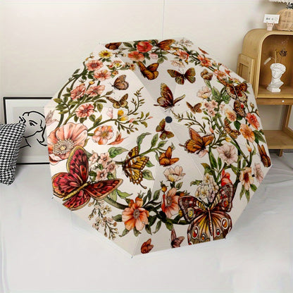 Floral Butterfly 2 Themed Automatic Umbrella Portable Automatic Folding Umbrella Suitable for Travel and Daily Use Ideal Gift for Family and Friends, Automatic Umbrella Folding, Umbrella for Women High Quality, Cute Umbrella,