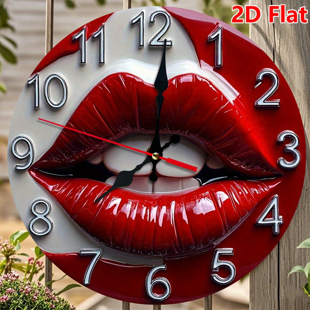 10 Inch Glossy Red Lips Wall Clock - Modern Minimalist Glossy Red Lipstick Number Face, Large Black Hands & White Face, Battery Operated Silent Non-Ticking Round Clock for, Office, Bedroom, Kitchen - Lip-Shaped Frame Decorati
