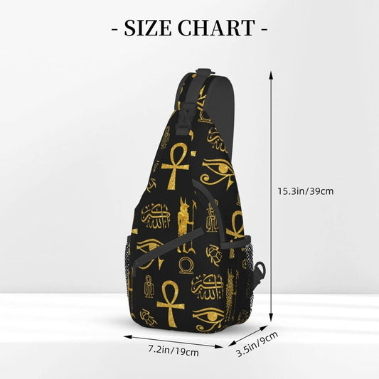 Men's Egyptian Hieroglyphic Print Crossbody Chest Bag - Golden & Black Ancient Egypt Design with Anubis & Scarab Beetle Symbols, Durable Zipper Closure, Casual Travel Backpack-like Waist Pack for Outdoor, Daily Use & Egypt-Th