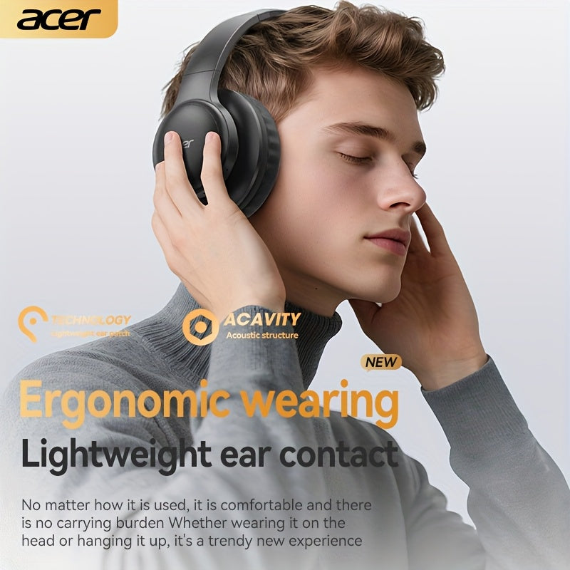 [Hi-Fi Acer Headphones] Acer OHR559 Over-Ear Headphones | Hi-Fi Heavy Bass, 60h Ultra-Long Battery Life, Wireless & Wired Dual Mode, Low-Latency Gaming, Extra-Large Diaphragm, Comfortable Fit