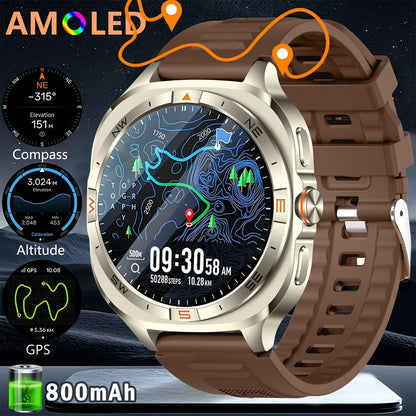 New GPS positioning sports smartwatch, 1.46-inch screen, built-in 800mAh large battery, High Quality, wireless calling function, over 100+sports modes, compass, altitude and air pressure, weather forecast, message reminder, p
