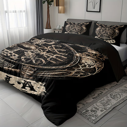 3pcs Comfortable Viking Shield Theme Duvet Cover Set, Soft High-Definition Digital Print, Soft, Breathable 100% Polyester, Perfect Gift, All-Season, Family And Friends Gift, Machine Washable (1 Duvet Cover + 2 Pillowcases, No