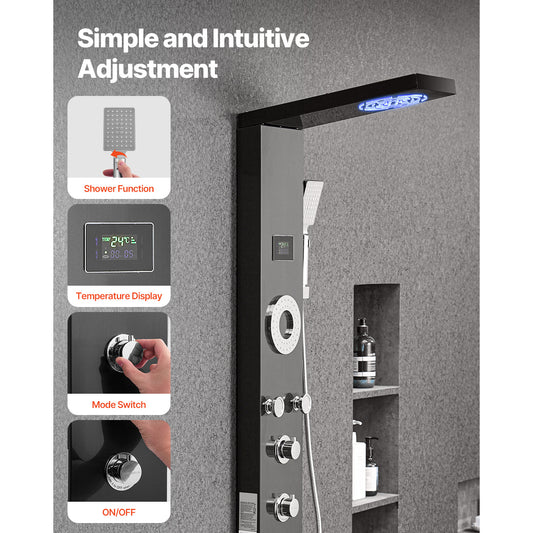 VEVOR Shower Panel Tower System Stainless Steel Column Rainfall Head Massage Jet