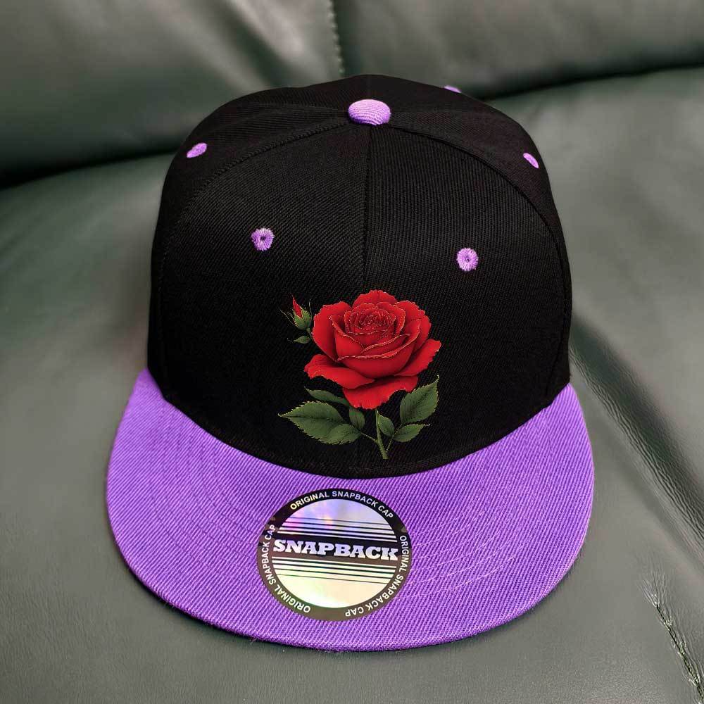 Snapback Baseball Cap with Red Rose Floral - Black & Red Two-Tone Hat, Lightweight Breathable Polyester for Men & Women, Adjustable Closure for Everyday, Sports, Parties, Camping - Ideal Gift for Father's Day, Easter, Ramadan