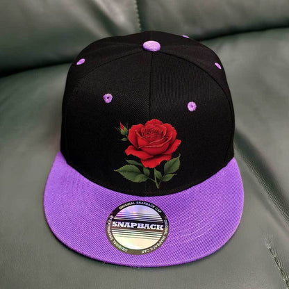 Snapback Baseball Cap with Red Rose Floral - Black & Red Two-Tone Hat, Lightweight Breathable Polyester for Men & Women, Adjustable Closure for Everyday, Sports, Parties, Camping - Ideal Gift for Father's Day, Easter, Ramadan