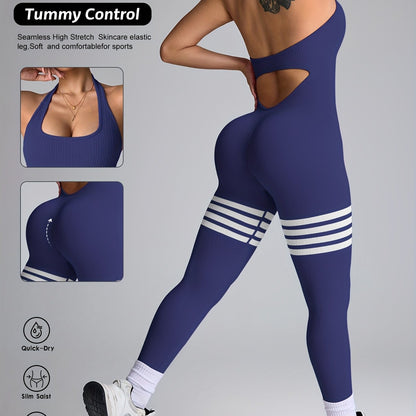 Women's High-Waisted Yoga Rompers - Butt-Lifting & Tummy Control Workout Bodysuit, Non-See-Through Quick-Dry Athletic Onesie for Gym, Yoga, Dance - Machine Washable Fitness Suit, Durable Sportswear, Gym Wear, Seamless Design,