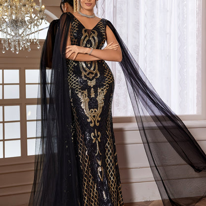 Fitted Dress - Sequin - V-Neck