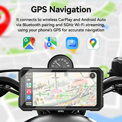 VENBES 6.25-Inch Motorcycle Navigation System with Wireless CarPlay & Android Auto, IP67 Waterproof, Wireless Compatible, for Mount Computer Compatible for /MAPs/Navigations