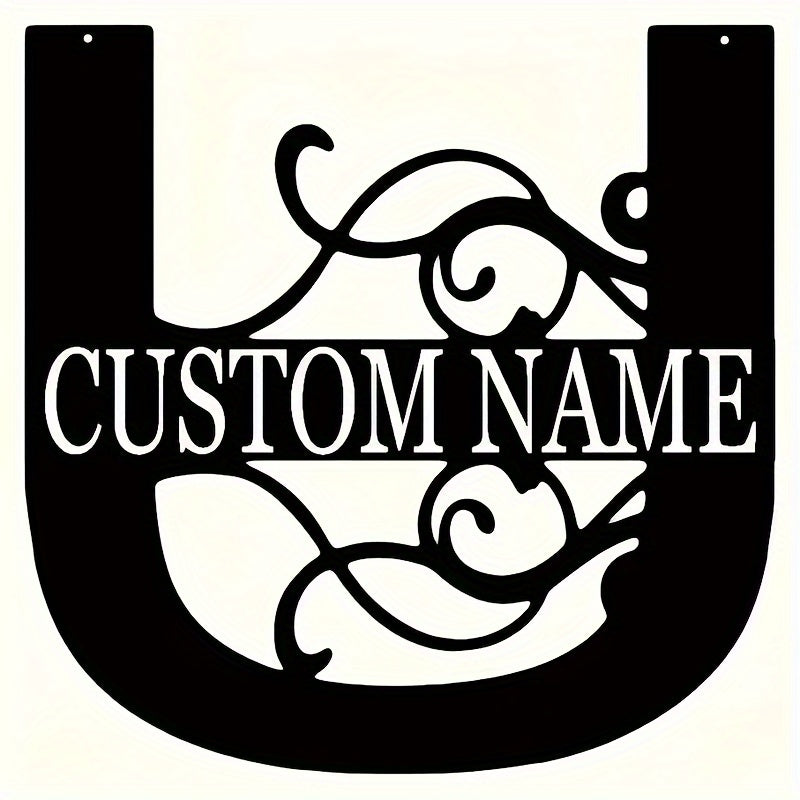 Customized Metal Surname Sign - Personalized Black Art Deco Wall Decor, Reusable Matte Finish, Detachable Pre-pasted Metal Accent - For Home Decor - Suitable for Living Room, Bedroom, Garden, Outdoor Spaces - Unique Gift for