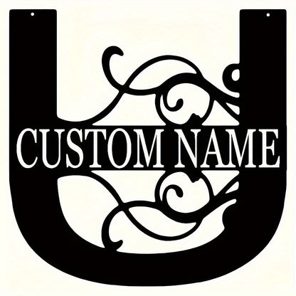 Customized Metal Surname Sign - Personalized Black Art Deco Wall Decor, Reusable Matte Finish, Detachable Pre-pasted Metal Accent - For Home Decor - Suitable for Living Room, Bedroom, Garden, Outdoor Spaces - Unique Gift for