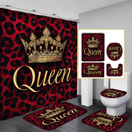 4pcs Queen Crown Shower Curtain Set, Bathroom Partition Curtain, Home Decor, Modern Home Curtain Decoration Housewarming Gift, Shower Curtain Toilet Mat Bathroom Mat 4pcs Set, Bathroom Supplies, Shower Curtain Set with 12 Fre