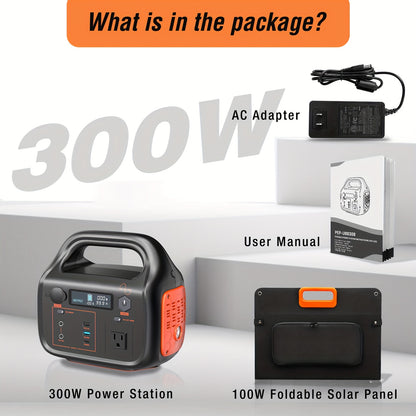 Portable Power Bank with Solar Panel, 293Wh/300W, Suitable for Family Emergency Outdoor Hunting Camping RV Trip, Vehicle Emergency & Backup Power, Portable Generator for Camping, Portable Power Station with Solar Panel, Solar