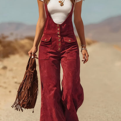 Wide-Leg Overalls for Women with Bohemian Fringe Trim