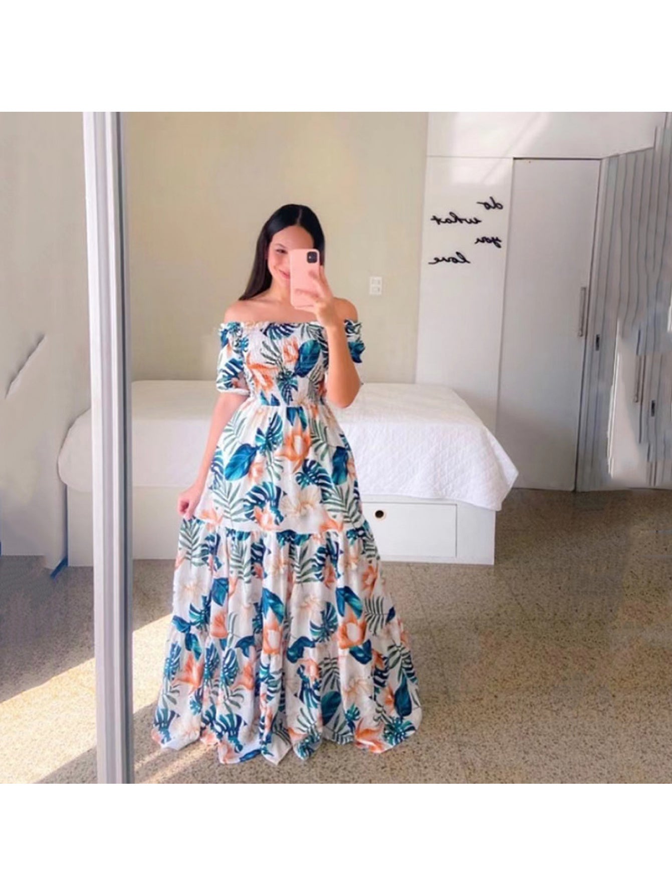 2023 New Spring Summer European and American Women's Fashion Off-Shoulder Floral Print Long Dress