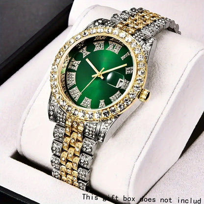 Men's Stainless Steel Quartz with Rhinestone Round Dial, Date Display & Analog/Digital operation (for - component) - Elegant Wristwatch for Daily Wear, Business, Gifts (Birthday, Valentine's Day, Christmas) -