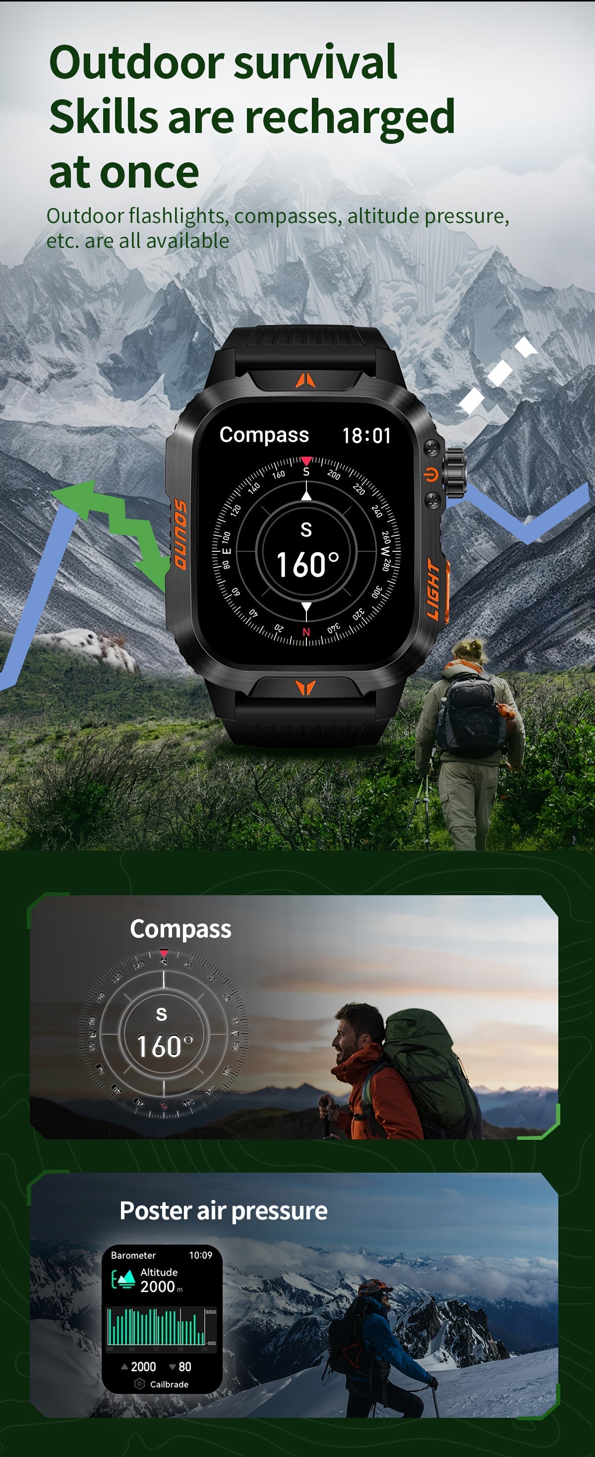QTLJJBY Outdoor Sports Smartwatch with One-Touch Call Answering/Dialing, Message Notifications, Multiple Sports Modes, Activity Tracker (Calorie, Pedometer), Flashlight, 600mAh Battery, IP68 Waterproof, Couple's Watch, Perfec