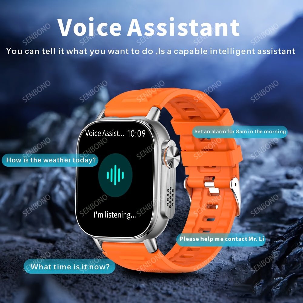 SENBONO Sports Smartwatch with 1000mAh Large Battery, 2.01inch HD Square Display, Wireless 5.4, LED Flashlight, Compass, Diversified Dial, Sleep Monitoring, 100+ Sports Modes, Outdoor Smartwatch, Ideal Gift, Fitness Tracker,