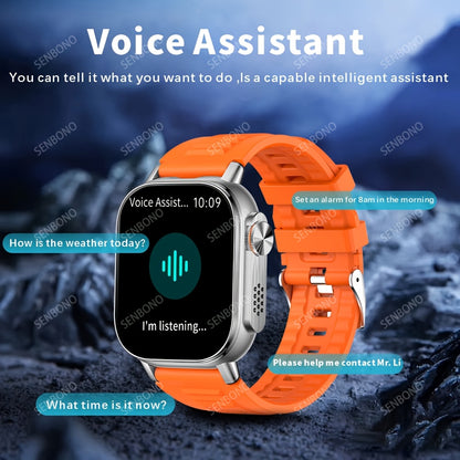 SENBONO Sports Smartwatch with 1000mAh Large Battery, 2.01inch HD Square Display, Wireless 5.4, LED Flashlight, Compass, Diversified Dial, Sleep Monitoring, 100+ Sports Modes, Outdoor Smartwatch, Ideal Gift, Fitness Tracker,