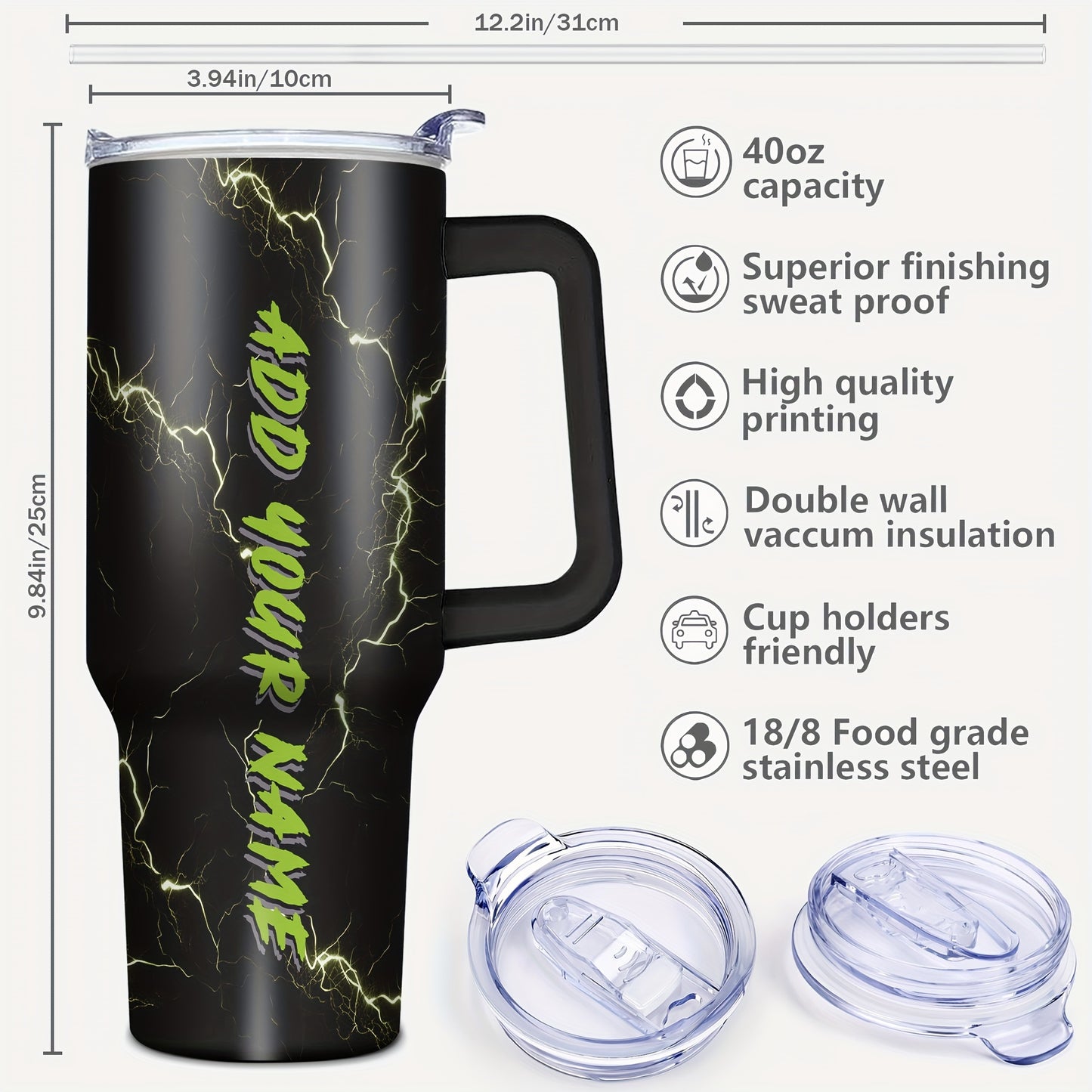 Custom 1pc, Personalized 40 Oz Tumbler with Lid, Featuring a Funny Lightning Skeleton Print, Stainless Steel Water Bottle Perfect for Christmas, Thanksgiving, Halloween, And Birthday Gifts for Dad, Son, Women, Mom, Sisters, T