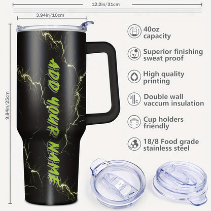 Custom 1pc, Personalized 40 Oz Tumbler with Lid, Featuring a Funny Lightning Skeleton Print, Stainless Steel Water Bottle Perfect for Christmas, Thanksgiving, Halloween, And Birthday Gifts for Dad, Son, Women, Mom, Sisters, T