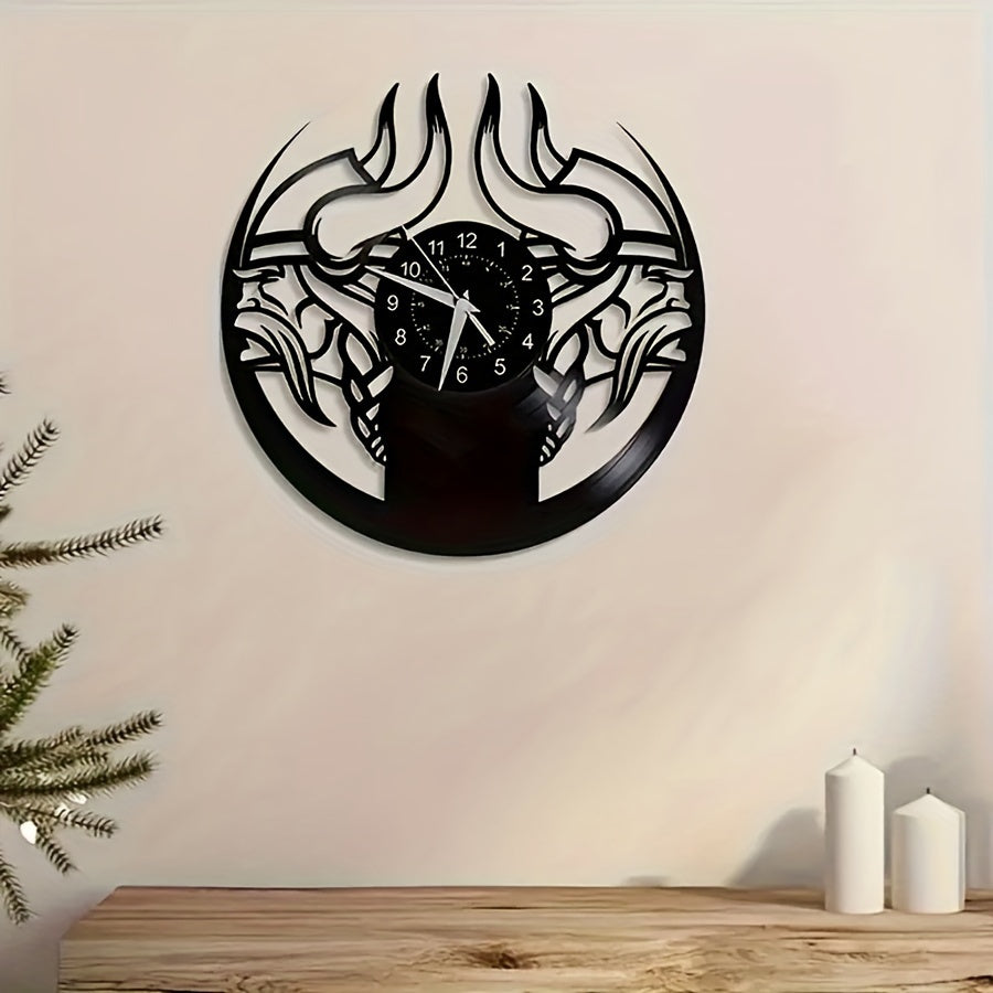 Viking Characters LED Vinyl Record Wall Clock, The Fjord Home Wall Clock Silent Clock Unique Design Wall Art Oginal Gift For Viking Fans Birthday, Halloween, Christmas, For Living Room Bedroom, Room Decor, Home Decor, Kitchen