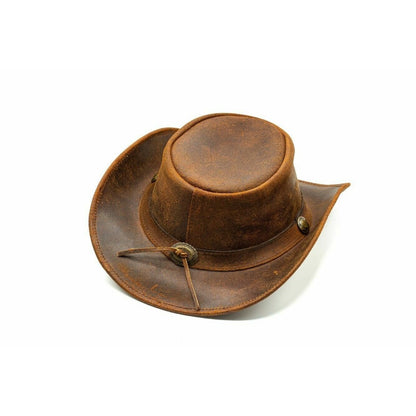 Men and Women Brown Genuine Leather Cowboy Western Hat – Classic Western Hat for Outdoor Adventures, Rodeo, Ranch, Country, Hiking, Travel, Festivals, Camping, Road Trips, Horse Riding, Costume, Halloween Parties – Stylis