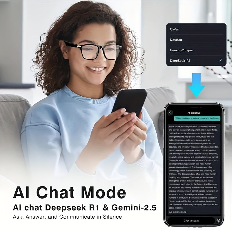 AI Smart Glasses, Smart Glasses with 164 Languages Real-time Translation Support, AI Chat Deepseek R1 And Gemini-2.5 System, Built-in Microphone And Speaker, Calls Music Playback And Hands-Free Calling, Physical Color Changin