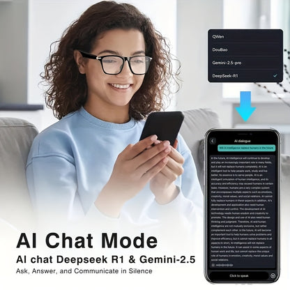 AI Smart Glasses, Smart Glasses with 164 Languages Real-time Translation Support, AI Chat Deepseek R1 And Gemini-2.5 System, Built-in Microphone And Speaker, Calls Music Playback And Hands-Free Calling, Physical Color Changin
