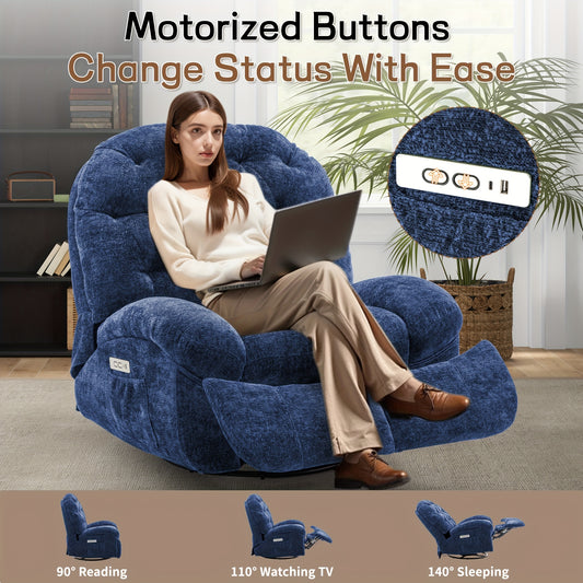 Comfortable Electric Chair, Indoor, Adult Comfort, Swivel Lounge Chair, Electric Rocking Chair Lounge Chair, with Side Pockets And Type-C And USB Ports, Holiday Gift, Made Of Chenille Fabric