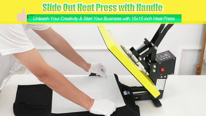 15x15 Heat Press Machine For T Shirts And Valentine'S Day Gifts With Slide Out Drawer, 3 Pre-Set Modes & Counting Function, Clamshell Styule Heat Transfer With Dual-Tube Heating System For Fast And Even Results - Perfect For
