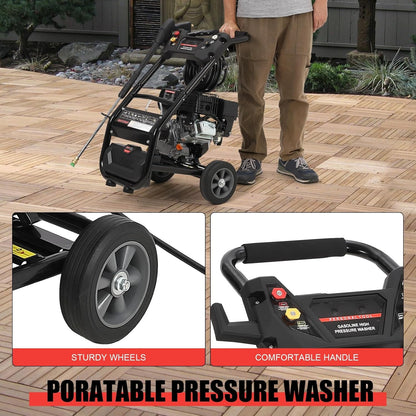 3600 PSI Gas Pressure Washer, 2.4 Max GPM, High Pressure Washer with 4 Quick Connect Nozzles, for Cars Fences Driveways Homes Patios Furniture