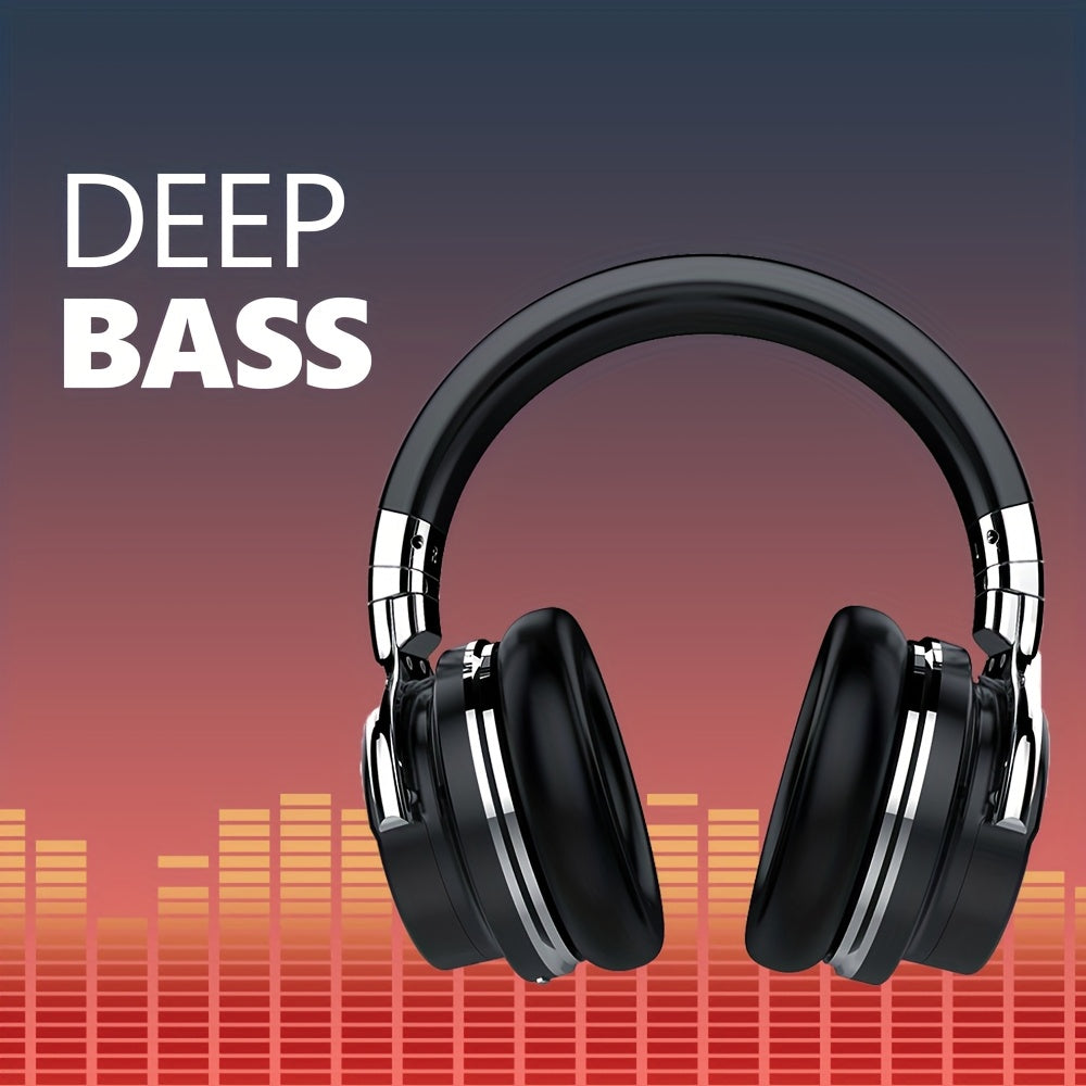 Wireless Noise-Canceling Headphones with Built-in Mic, Deep Bass, Comfortable Protein Ear Cushions, 30-Hour Playtime, Wireless 5.2, Over-Ear Design, Black, Wireless Headphones