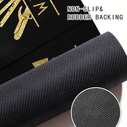 1pc Salon Barber Shop Mat - Anti-Slip Bathroom with Golden Hair Tools Design (Scissors, Comb, Boots), Extra Large Non-Slip Door Mat for Salon, Bathroom, Entryway - Machine Washable Heavy-Duty Rubber Base - Ideal Gift for Hair