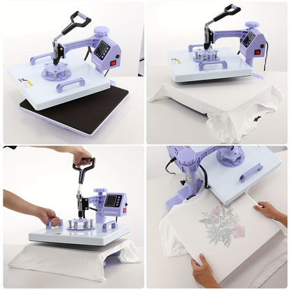 15x15 Inch 5-in-1 Set Heat Press Machine for Everything Transfers, Swing Away Press Machine for T Shirt, Bags, Pillows, Plates(6" And 8"), Tumblers, Mugs, Cups, Hats And Caps(5.5"x3") - Hat Heat Press - 3in 1 Can Only Press H