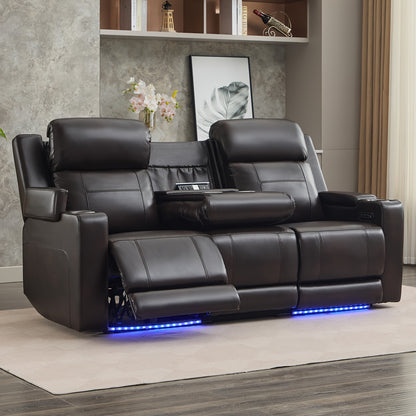 Consofa Leather Reclining Couch, Dual Motor Power Reclining Sofawith Power Headrest/LED Light/Armrest Storage, Recliner Sofa 3 Seater for Living Room/Apartment/Bedroom, Living Room Seating, Apartment Furniture, Stylish Reclin