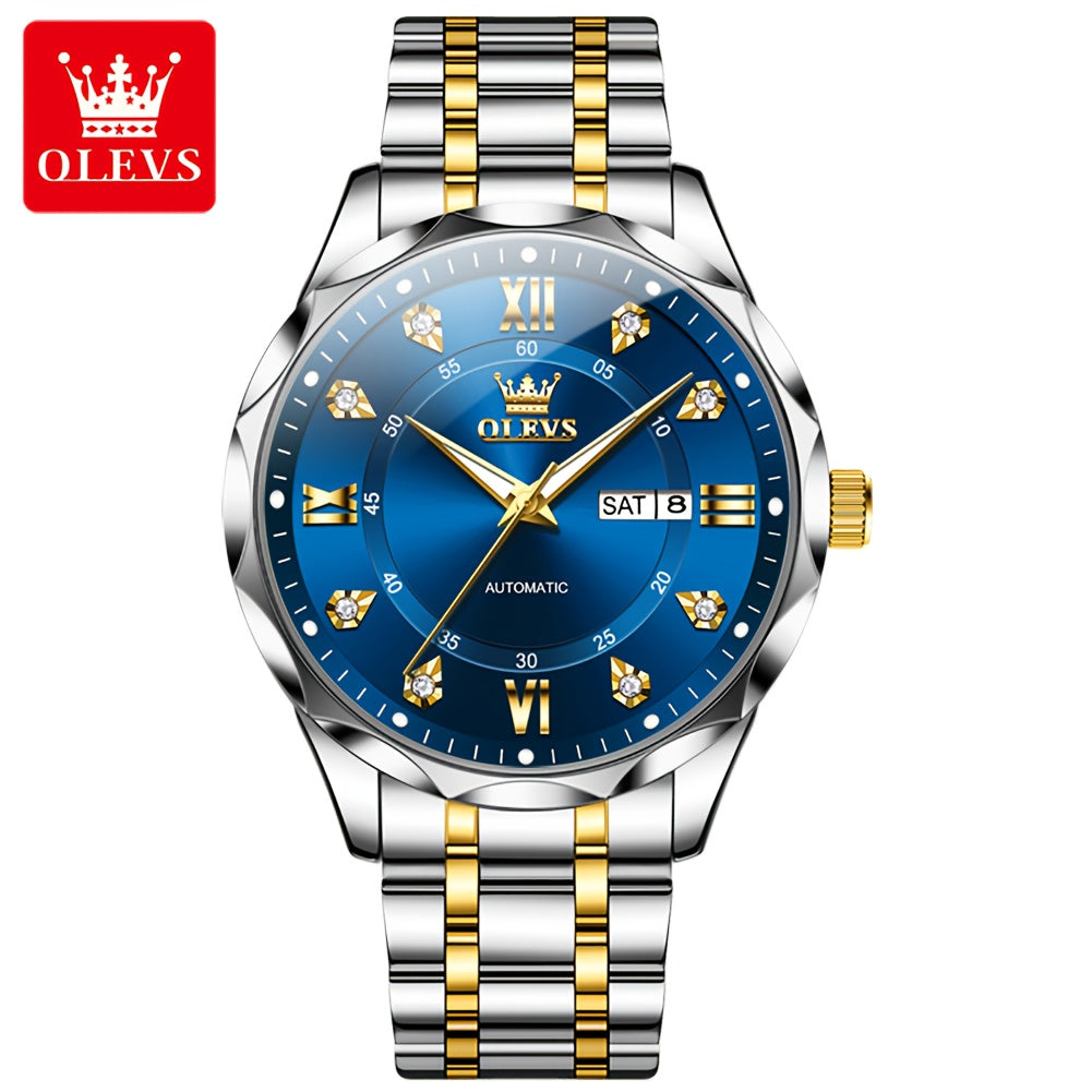 OLEVS Luminous Stainless Steel Automatic Mechanical Watches for Men Brand New Luxury Original Business Golden Men's Wrist Watches Classic Trend Best Selling High Quality Men's Watches,  Classic Design, Premium Materials, Gift