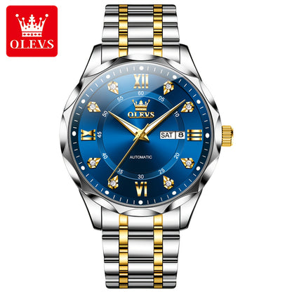OLEVS Luminous Stainless Steel Automatic Mechanical Watches for Men Brand New Luxury Original Business Golden Men's Wrist Watches Classic Trend Best Selling High Quality Men's Watches,  Classic Design, Premium Materials, Gift