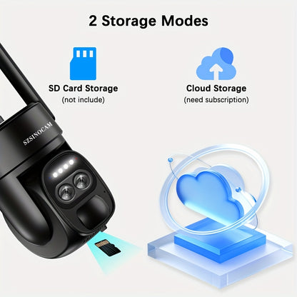 Solar-Powered PTZ Security Camera with 8x Zoom Dual Lens, 360° Auto Tracking, Human Detection, Two-Way Talk, Wireless WiFi, PoE Camera, Solar Panel, Outdoor Surveillance System for Home/Office/Business - Continuous Recording
