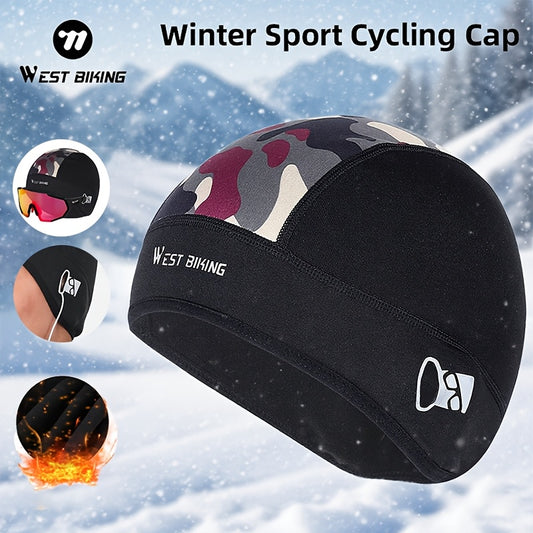 WEST BIKING Winter Cycling Warm Camouflage Hat Fleece Windproof Head Cover Extended Ear Protection Hat With Glasses Hole Wearable  Helmet Cycling Running Fishing Skiing Hat Sports Equipment