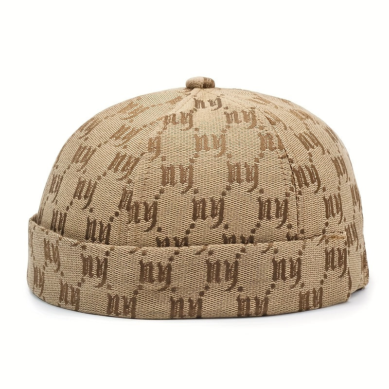 Men's & Women's Retro Snapback Brimless Melon - Beige/Navy/Black/Red/Brown/Grey with NY Logo-Like Letter Print, All-Season Casual Hat, -Filled for Warmth, Hand Washable (Unisex) for Hip-Hop & Casual Attire