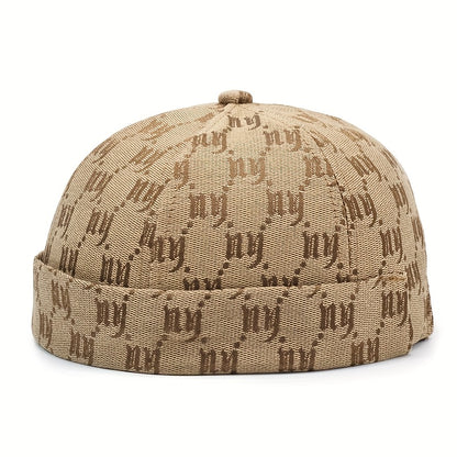Men's & Women's Retro Snapback Brimless Melon - Beige/Navy/Black/Red/Brown/Grey with NY Logo-Like Letter Print, All-Season Casual Hat, -Filled for Warmth, Hand Washable (Unisex) for Hip-Hop & Casual Attire