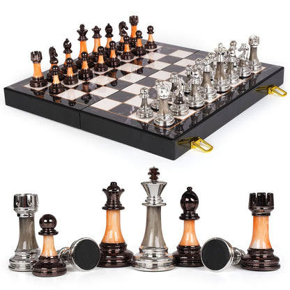 15" Large Chess Set for Adults with Weighted Acrylic Chess Pieces 3.5" King & Portable Folding Marbling Wooden Chess Board Travel Chess Sets Family Board Game Gift – Elegant Classic Chess Game
